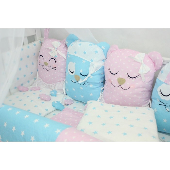 Комплект в кроватку с игрушками "Друзья", бязь, розово-голубой