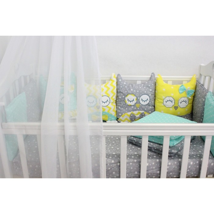 Комплект в кроватку с игрушками "Совушки", бязь, мятно-жёлтый