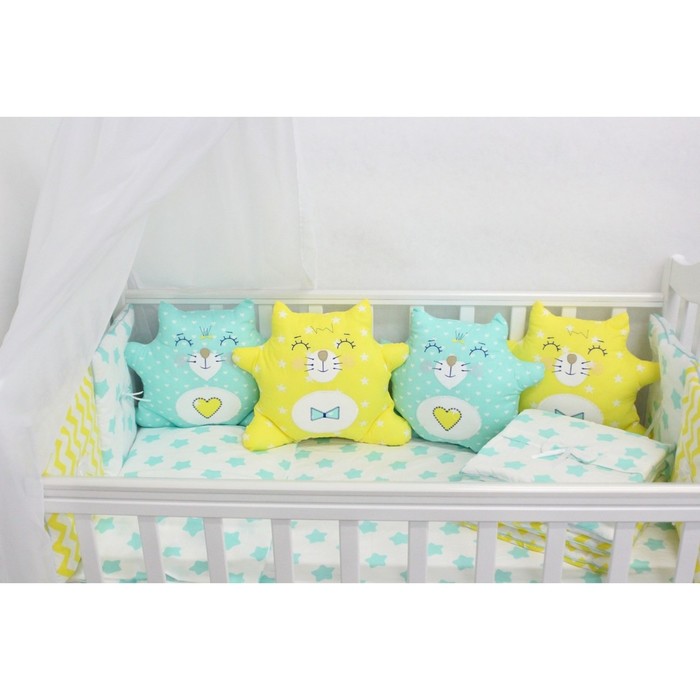 Комплект в кроватку с игрушками "Котики", бязь, жёлтый