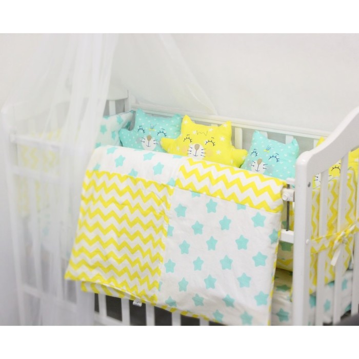 Комплект в кроватку с игрушками "Котики", бязь, жёлтый