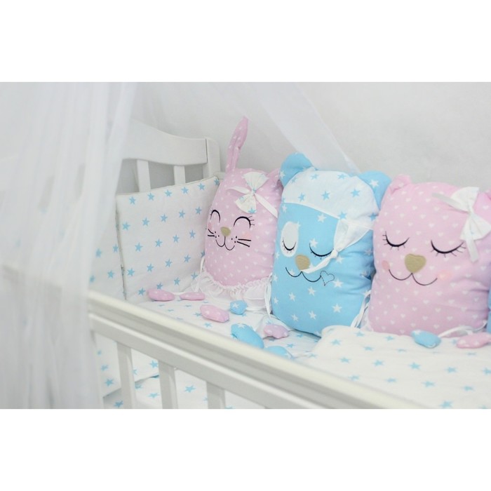 Комплект в кроватку "Друзья", 4 предмета, бязь, розово-голубой