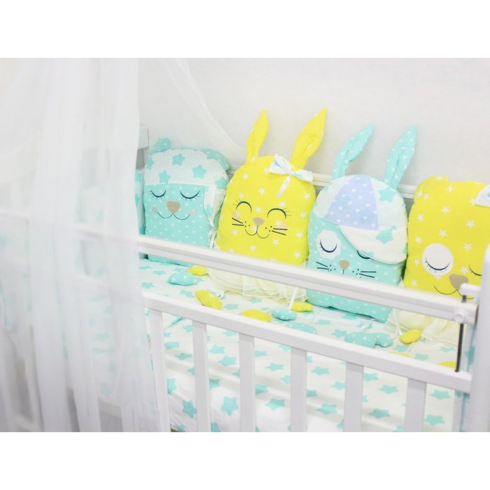 Комплект в кроватку "Друзья", 4 предмета, бязь, мятно-жёлтый