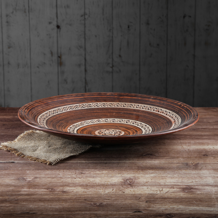 Блюдо "Этно", ангоб, декор, 42 см
