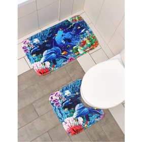 Набор ковриков для ванной и туалета Доляна «Морское дно», 2 шт: 40×45, 45×75 см