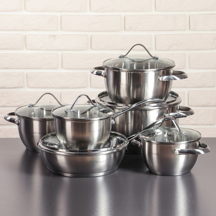 Набор посуды "Моника", 6 предметов: ковш 1,5 л, сотейник 3 л, кастрюли 1,5 л/2 л/3 л/5 л с мерными шкалами