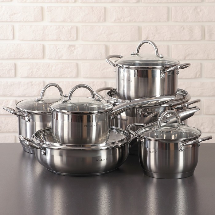 Набор посуды "Виктория", 6 предметов: ковш 1,5 л, сотейник 3 л с а/п, кастрюли 1,5 л/2 л/3 л/5 л