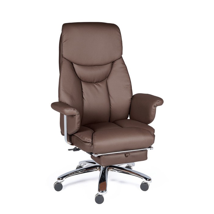 Кресло офисное "Парламент", сталь/хром, коричневая экокожа