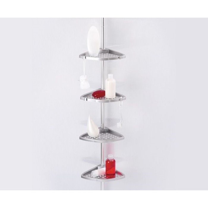 Угловая полка, телескопическая стальная трубка, 135-250 см, 4 полки, 21х21 см, матово-серая 372526