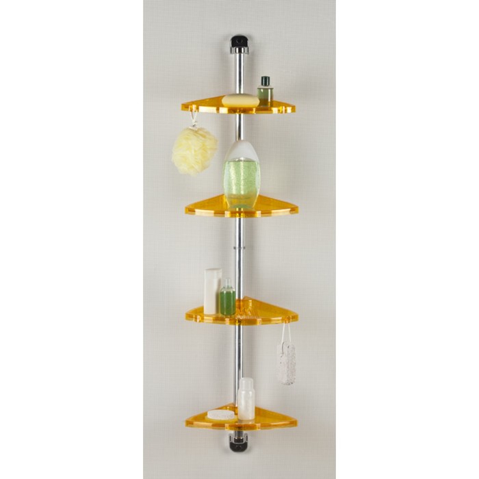 Угловая полка, алюминиевая трубка, 4 полки, 21х21х96 см, цвет прозрачно-оранжевый