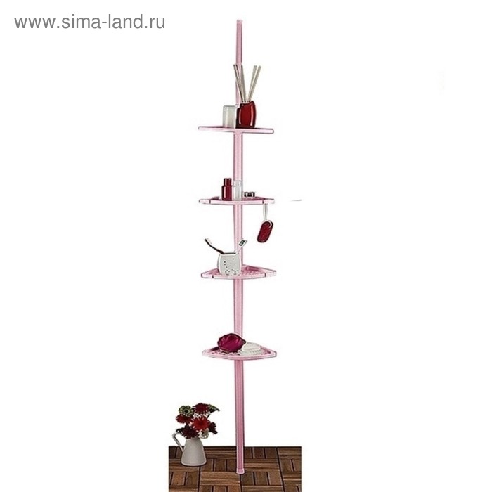 фото Угловая полка, телескопическая алюминиевая трубка, размер 135-250 см, размер полки 21х21 см, цвет розовый primanova