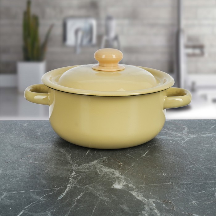 Кастрюля цилиндрическая 1,5 л, с пластмассовой кнопкой, цвет палевый