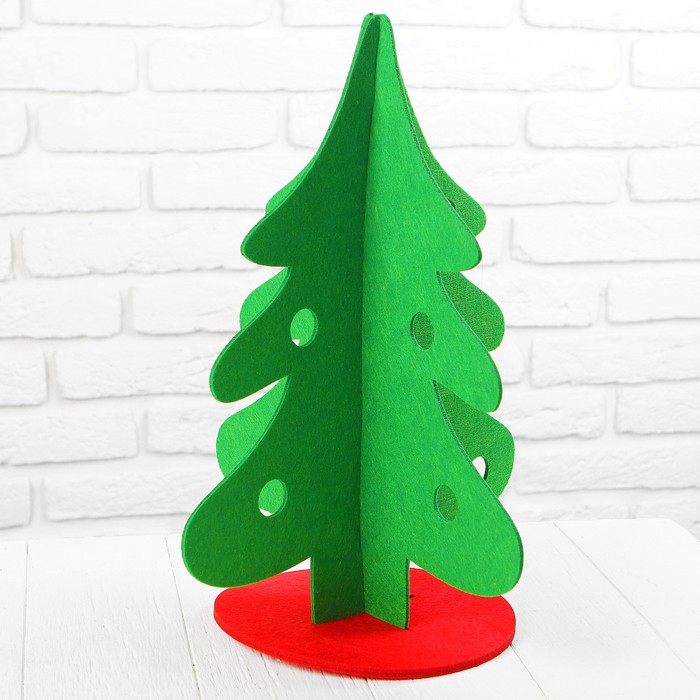 Елочка из фетра на подставке, сборная, размер 30*30*40, цвет зеленый