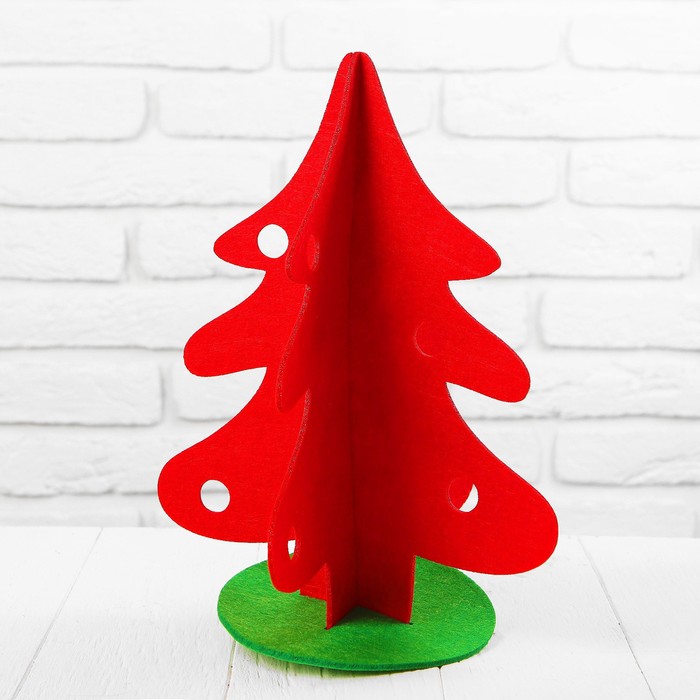 Елочка из фетра на подставке, сборная, размер 23*23*31, цвет красный