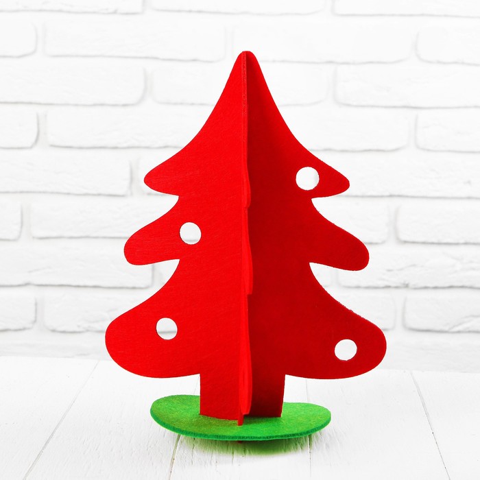 Елочка из фетра на подставке, сборная, размер 23*23*31, цвет красный