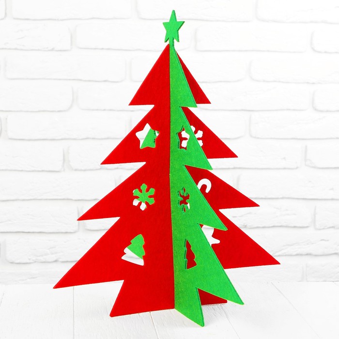 Елочка из фетра, сборная "Звезда" размер 33*3*40, цвет зелено-красная