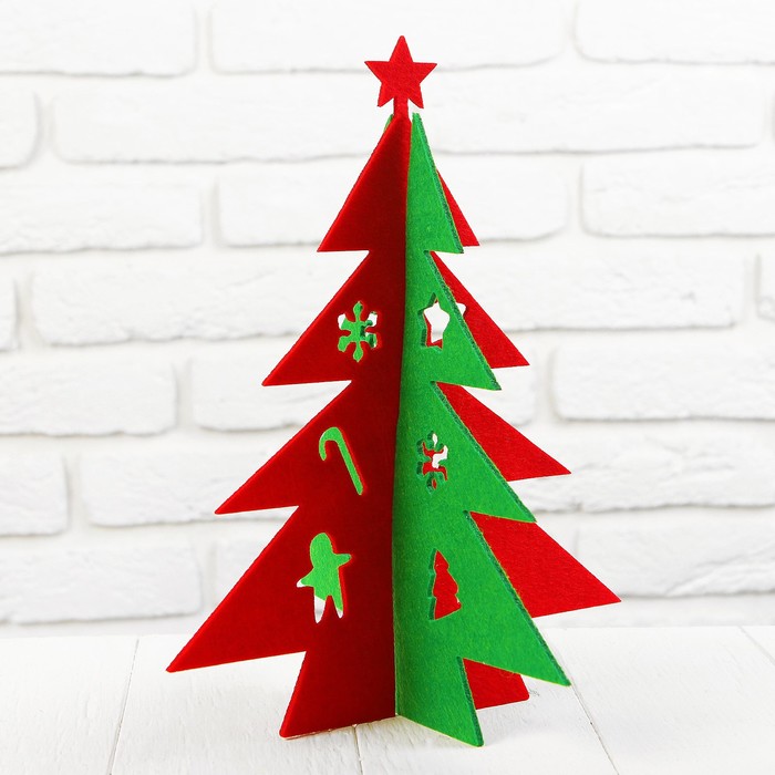 Елочка из фетра, сборная "Звезда" размер 25*25*29, цвет зелено-красная