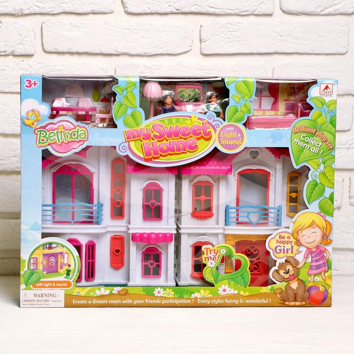 Коттедж для кукол с мебелью и аксессуарами, звуковые эффекты