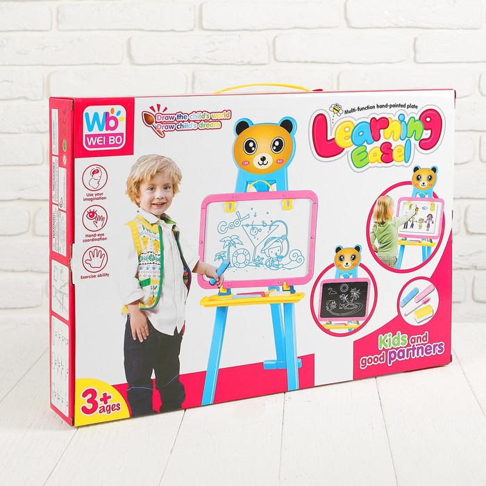 Мольберт с двусторонней доской для рисования "Рисуем с мишкой", доска: 43 × 31 см