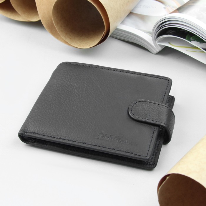 Портмоне мужское, 2 отдела, для кредиток, для монет, цвет чёрный