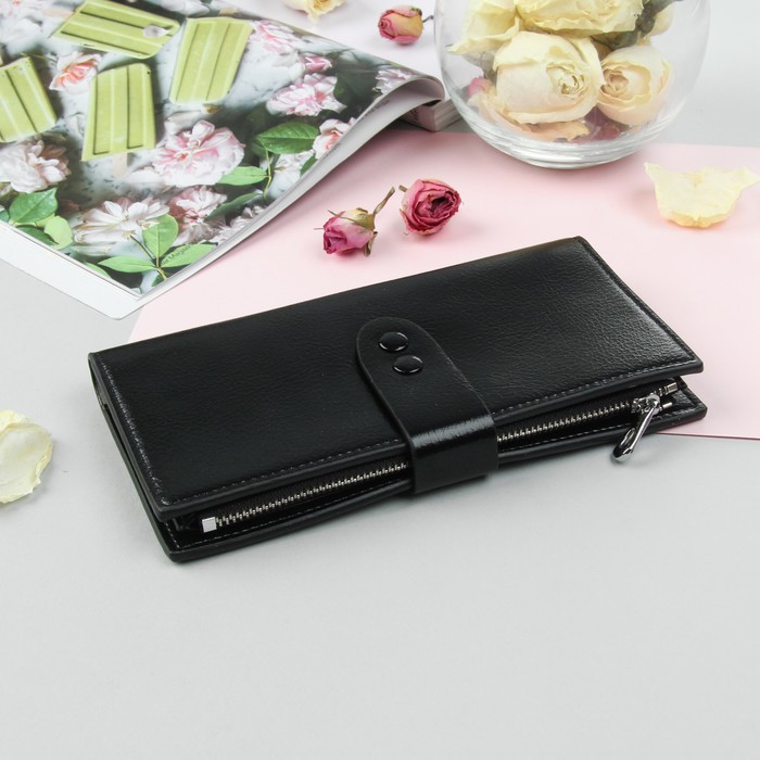 Кошелёк женский, 2 отдела, для кредиток, для монет, цвет чёрный