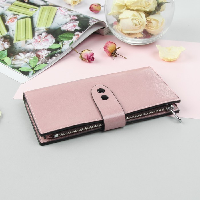 Кошелёк женский, 2 отдела, для кредиток, для монет, цвет розовый
