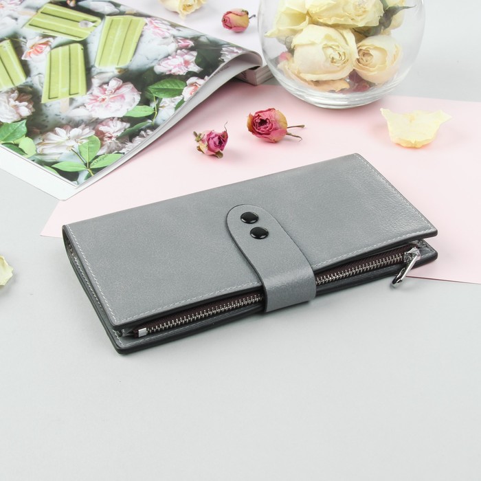Кошелёк женский, 2 отдела, для кредиток, для монет, цвет серый