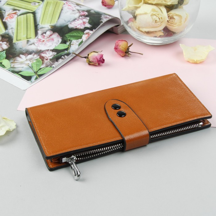 Кошелёк женский, 2 отдела, для кредиток, для монет, цвет коричневый