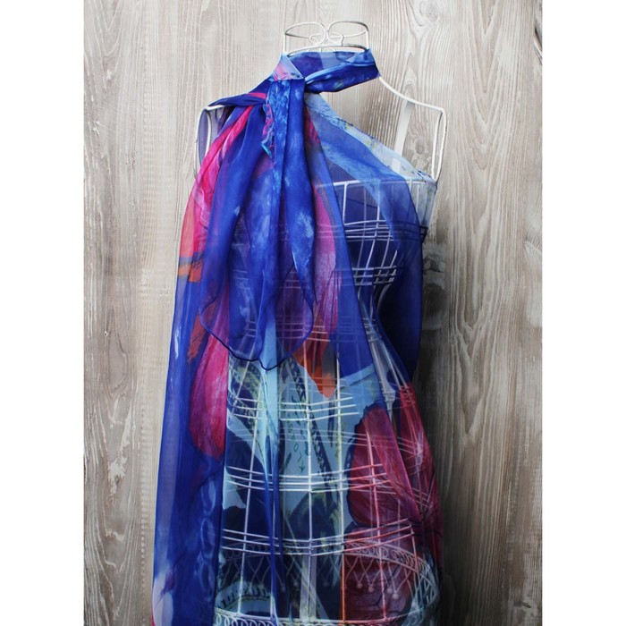 Палантин женский, размер 180х90 см, KSH3531 синий, розовый