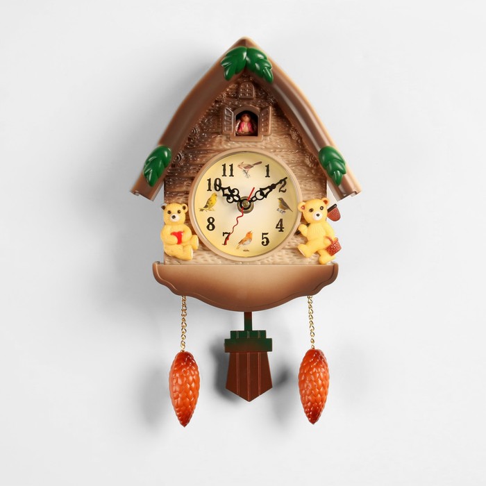 Часы настенные, серия Маятник, с кукушкой Мишки в домике, 33 х 19 см