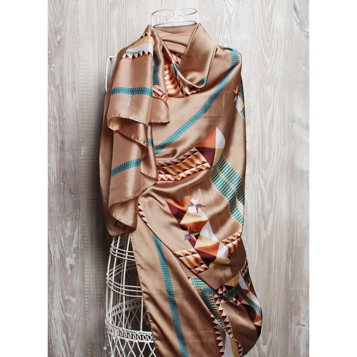 Палантин женский, размер 180х90 см, K0518OP247 бежевый, зелёный