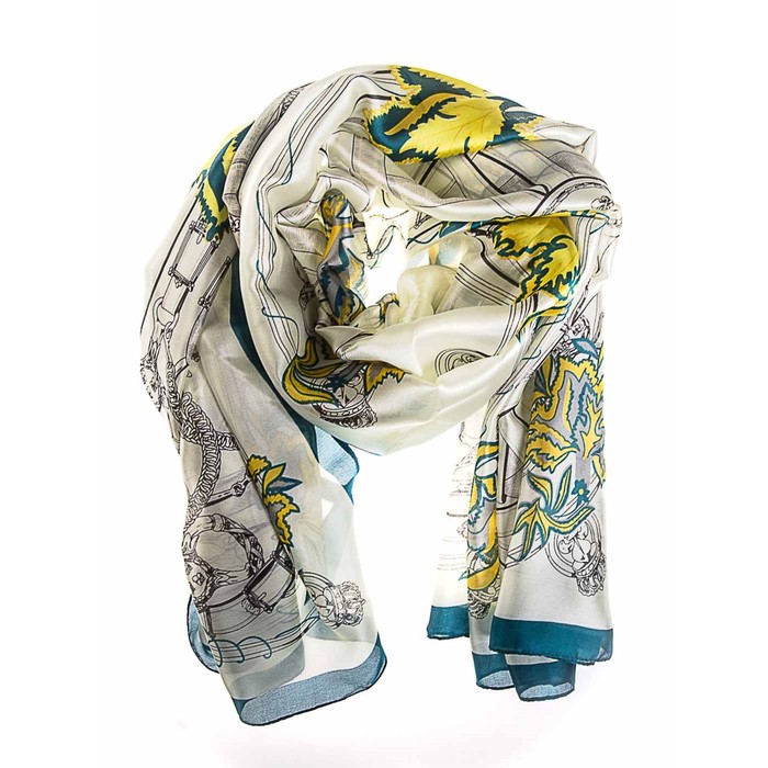 Палантин женский, размер 180х90 см, K0518OP285 бирюзовый, белый