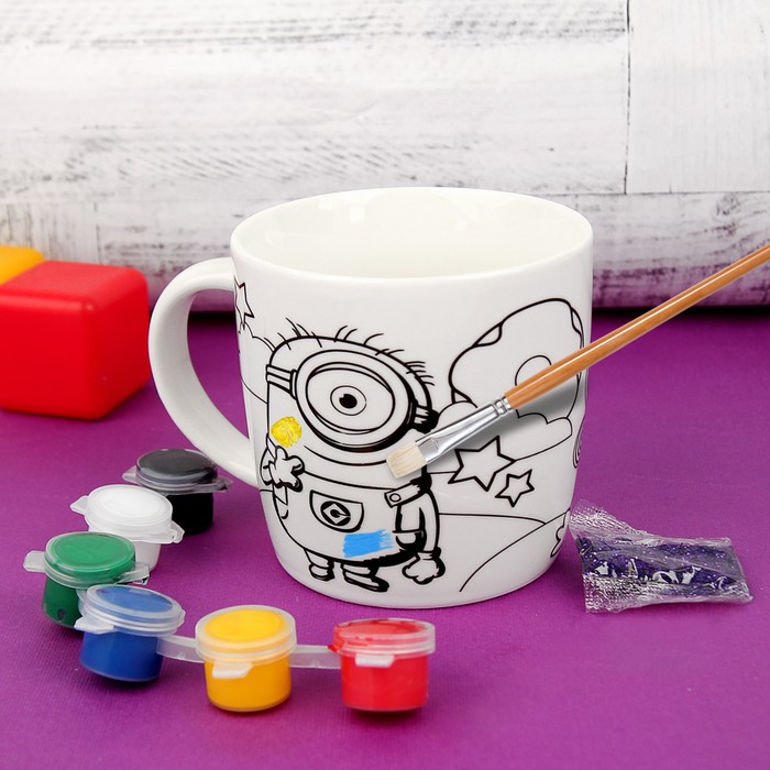 Кружка под роспись "Миньоны" Гадкий Я 250 мл + краски 6 цв* 3 мл, кисть, блестк 2 гр