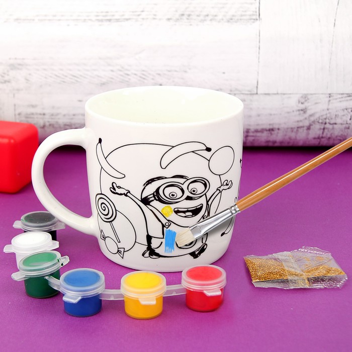 Кружка под роспись "Бананы" Гадкий Я 250 мл + краски 6 цв*3 мл, кисть, блестк 2 гр