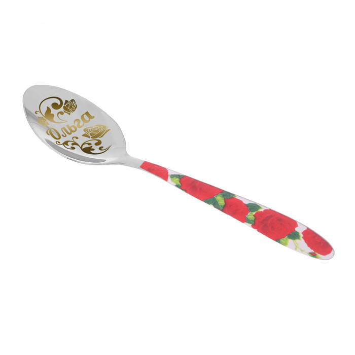 Ложка на открытке с деколью "Ольга"