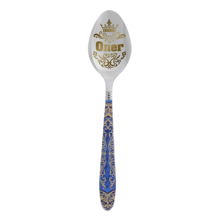 Ложка на открытке с деколью "Олег"