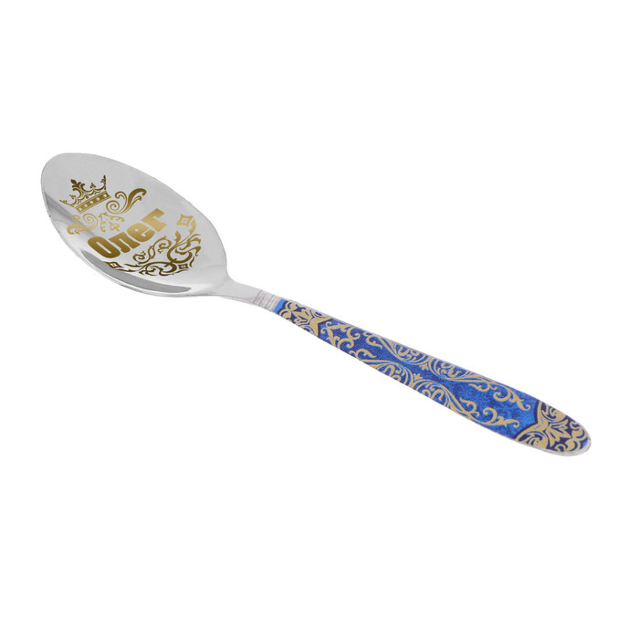 Ложка на открытке с деколью "Олег"