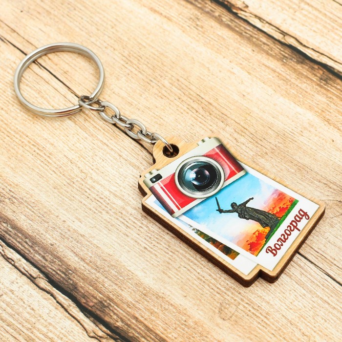 Брелок деревянный в форме фотоаппарата «Волгоград. Родина-мать» 3,3 x 5 см