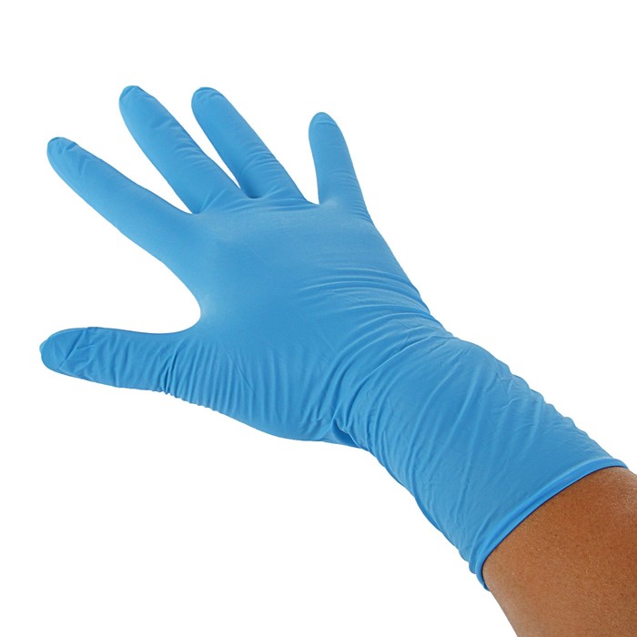 Перчатки «Супермакс» нитриловые голубые с удлиненной манжетой нест. S