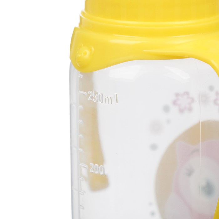 Бутылочка для кормления «Совушка Лили» детская классическая, с ручками, 250 мл, от 0 мес., цвет жёлтый