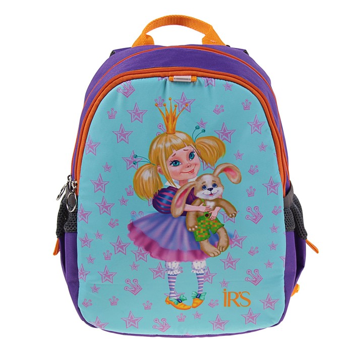 Рюкзак школьный с эргономичной спинкой 35 х 28 х 13 см Ir's "Принцесса", бирюзовый/фиолетовый