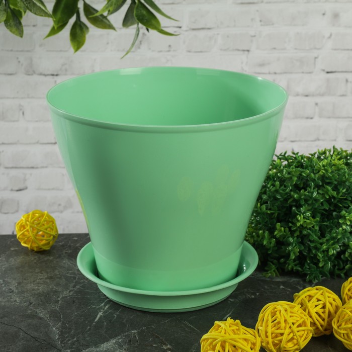 Кашпо "Афина" с поддоном 1л., цвет мятный