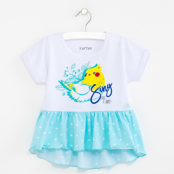 Футболка "Попугай",белая, р-р 32 (110-116см) 5-6л., 100% хлопок