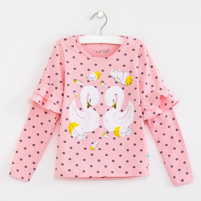 Футболка с дл. рукавом "Лебеди", розовая, р-р 30 (98-104см) 3-4г., 100% хлопок