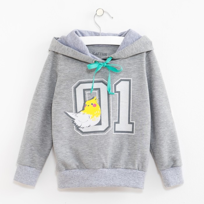 Толстовка с капюшоном "01", серая,  р-р 32 (110-116см) 5-6л., 95% хл., 5% эл.
