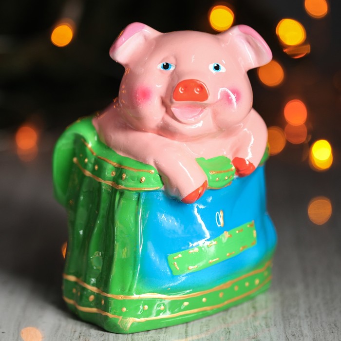 Копилка "Поросёнок в сумке" зелёная сумка, глянец