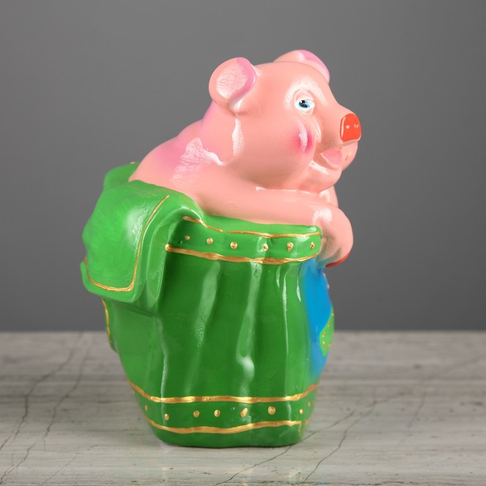 Копилка "Поросёнок в сумке" зелёная сумка, глянец