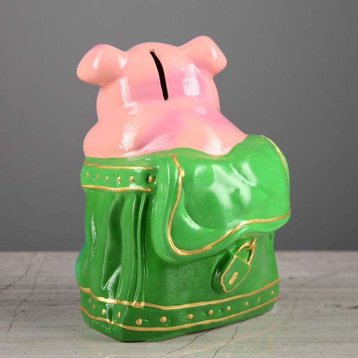 Копилка "Поросёнок в сумке" зелёная сумка, глянец