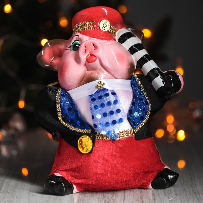 Копилка "Свинка Гаишник", текстиль, микс