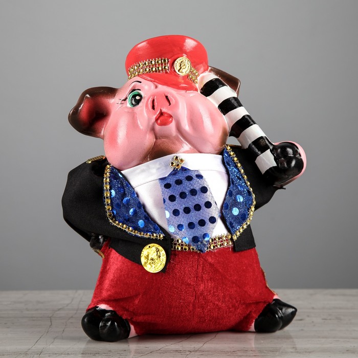 Копилка "Свинка Гаишник", текстиль, микс