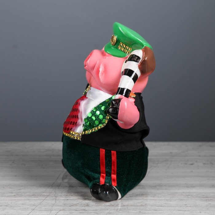 Копилка "Свинка Гаишник", текстиль, микс